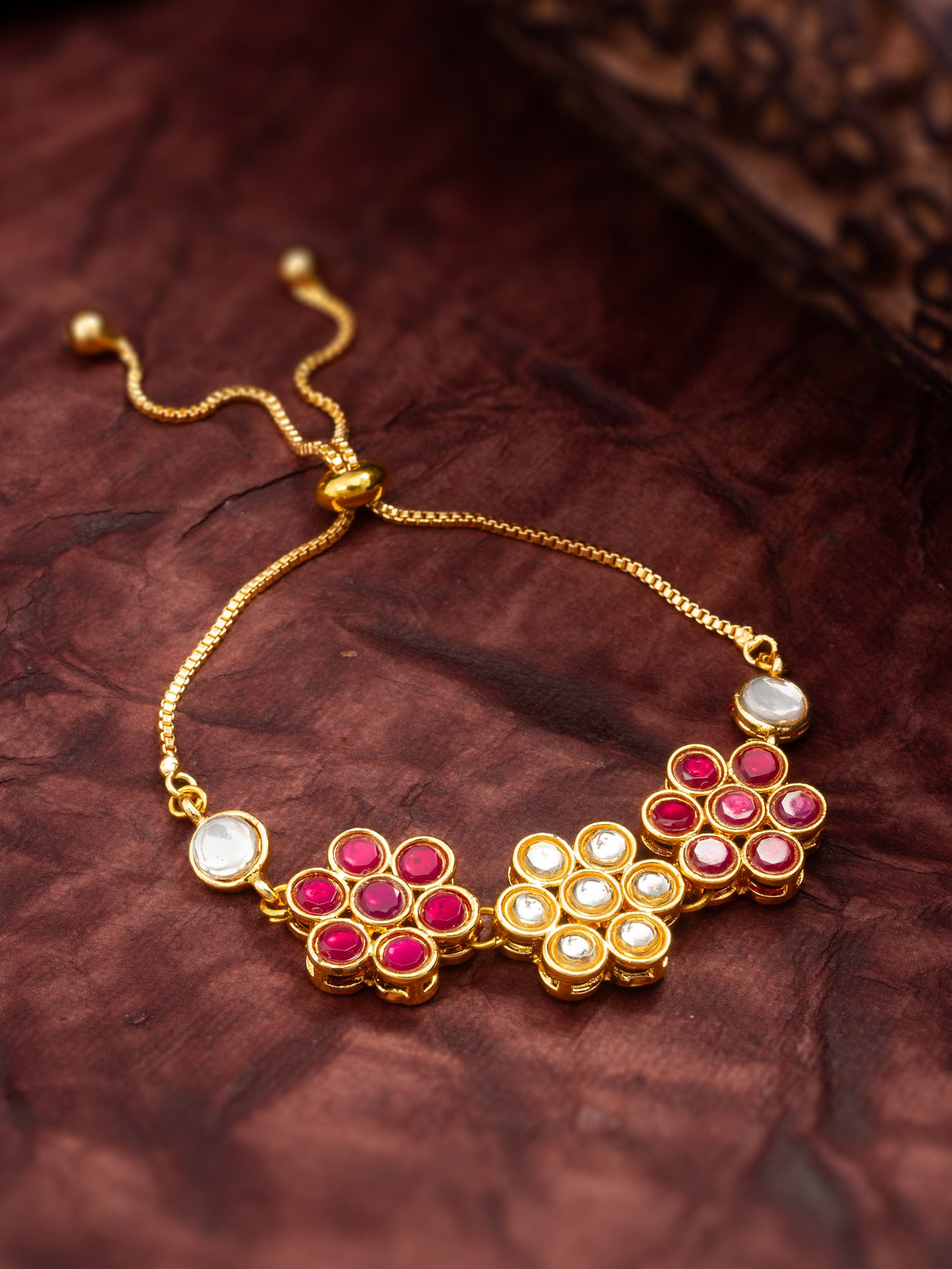 Aadita Gold Plated Floral Kundan Adjustable Bracelet