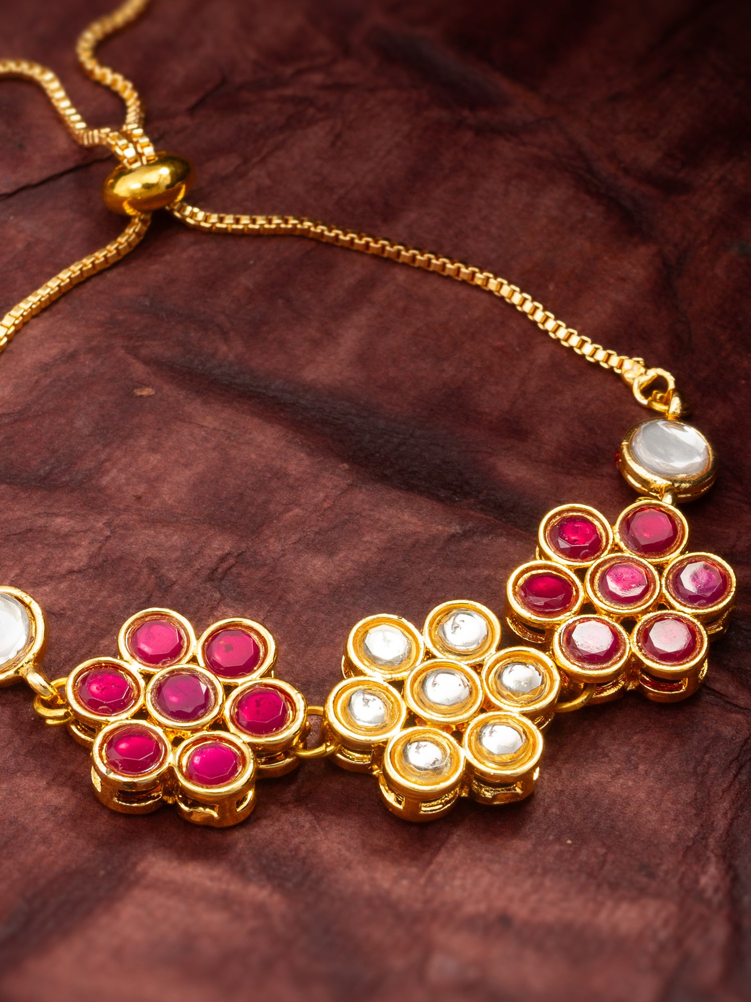 Aadita Gold Plated Floral Kundan Adjustable Bracelet