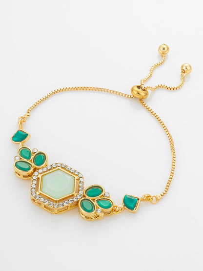 Aadita Gold Plated Hexagonal Green Stone Bracelet