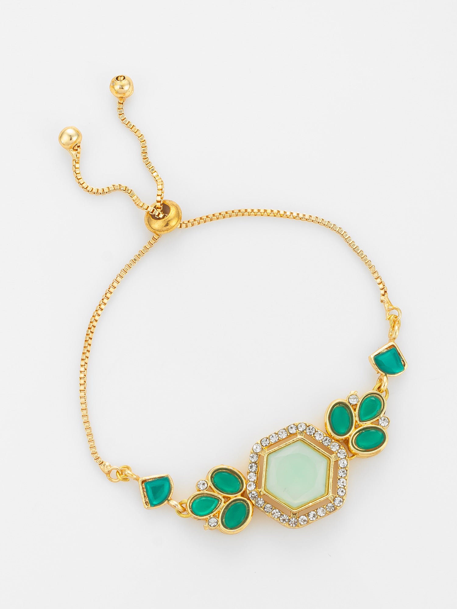 Aadita Gold Plated Hexagonal Green Stone Bracelet