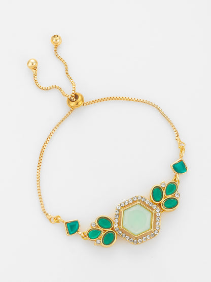 Aadita Gold Plated Hexagonal Green Stone Bracelet