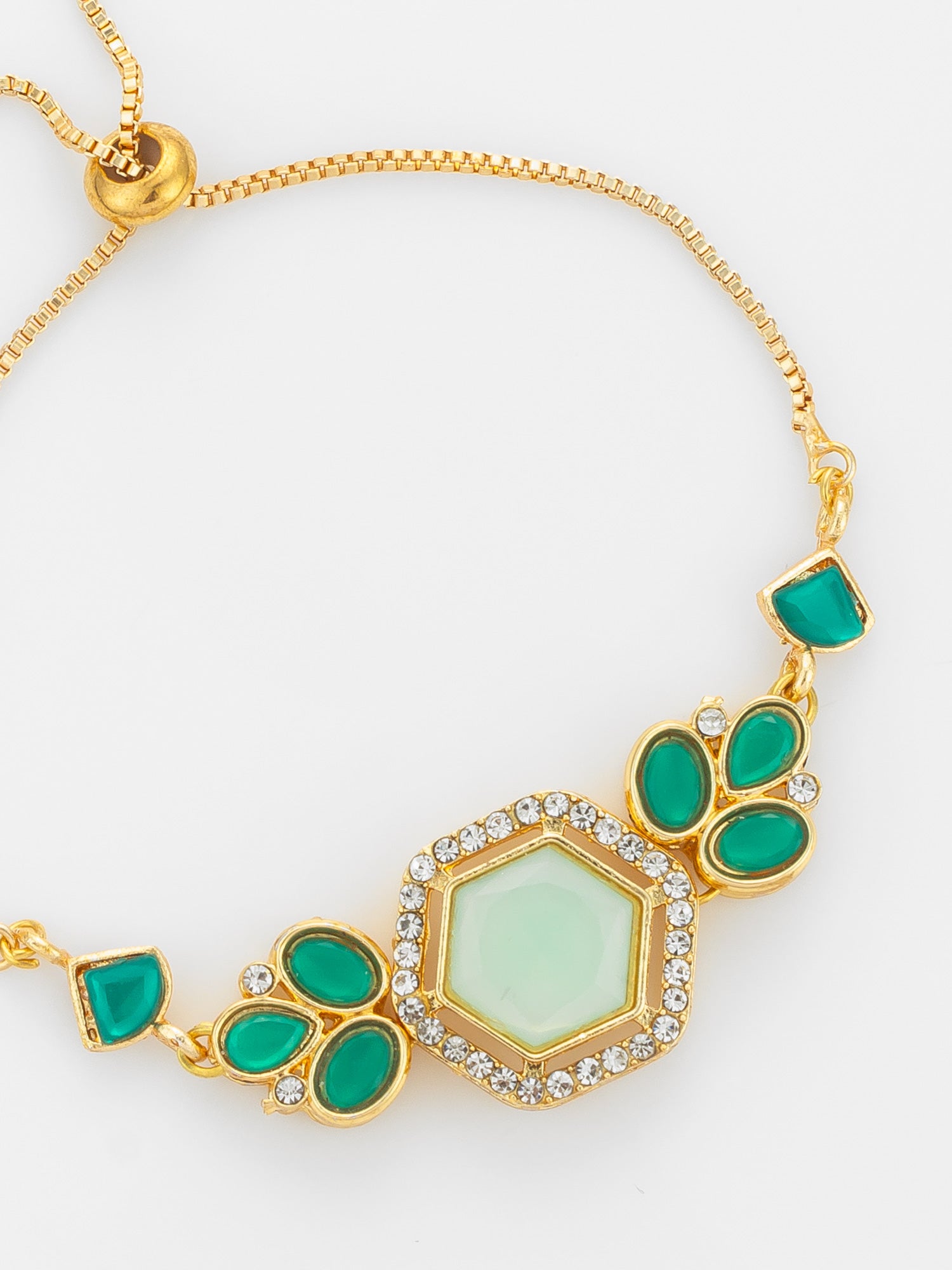 Aadita Gold Plated Hexagonal Green Stone Bracelet