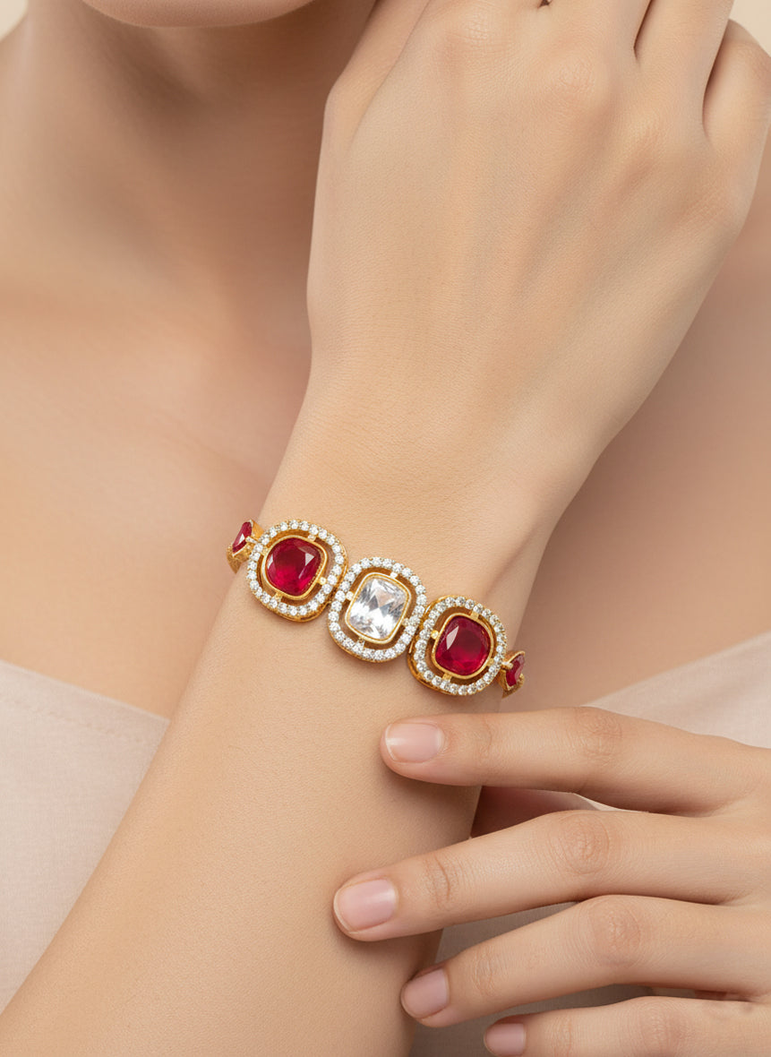 Aadita Gold Plated Ruby Red Kundan Bracelet