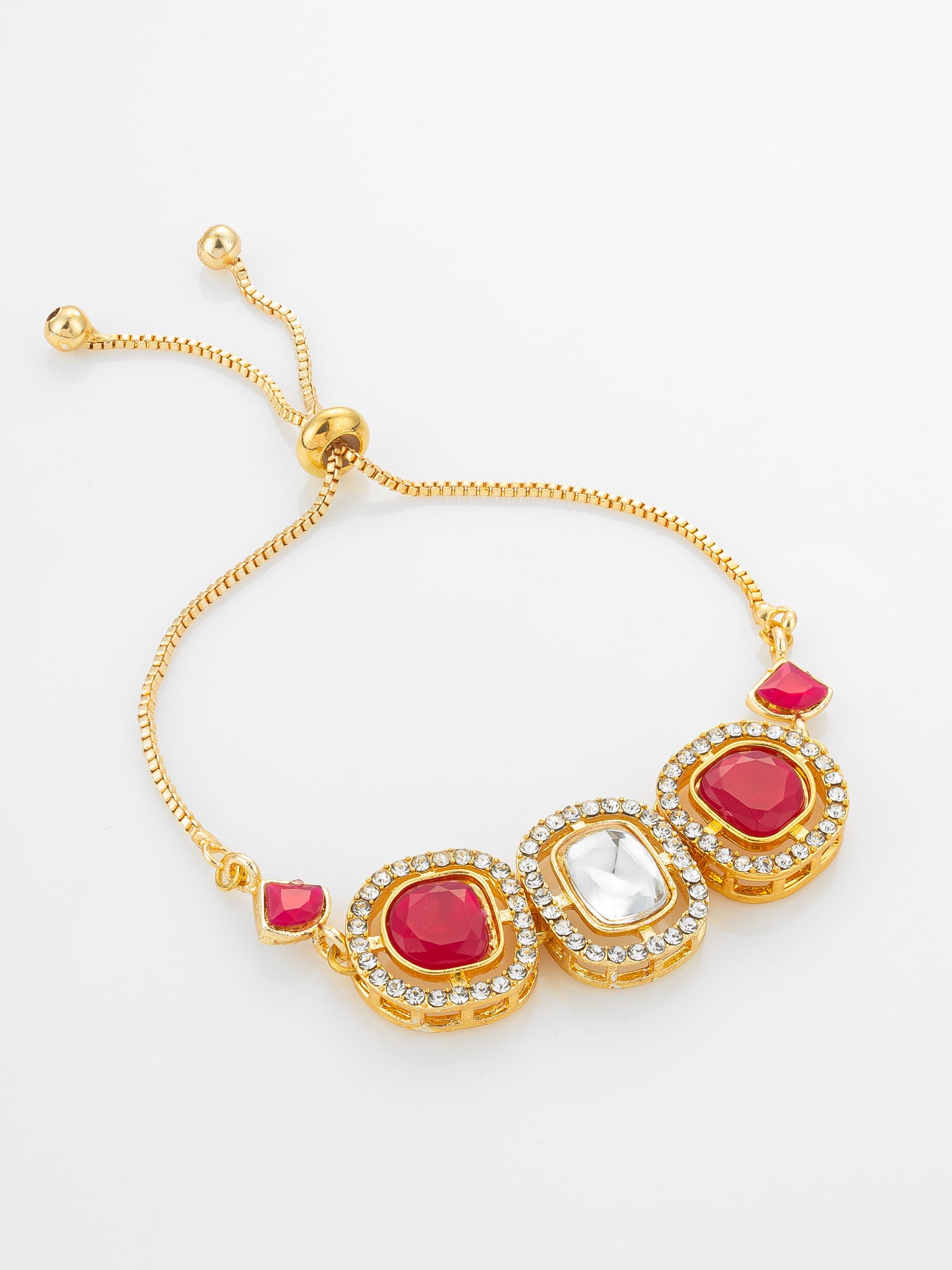 Aadita Gold Plated Ruby Red Kundan Bracelet