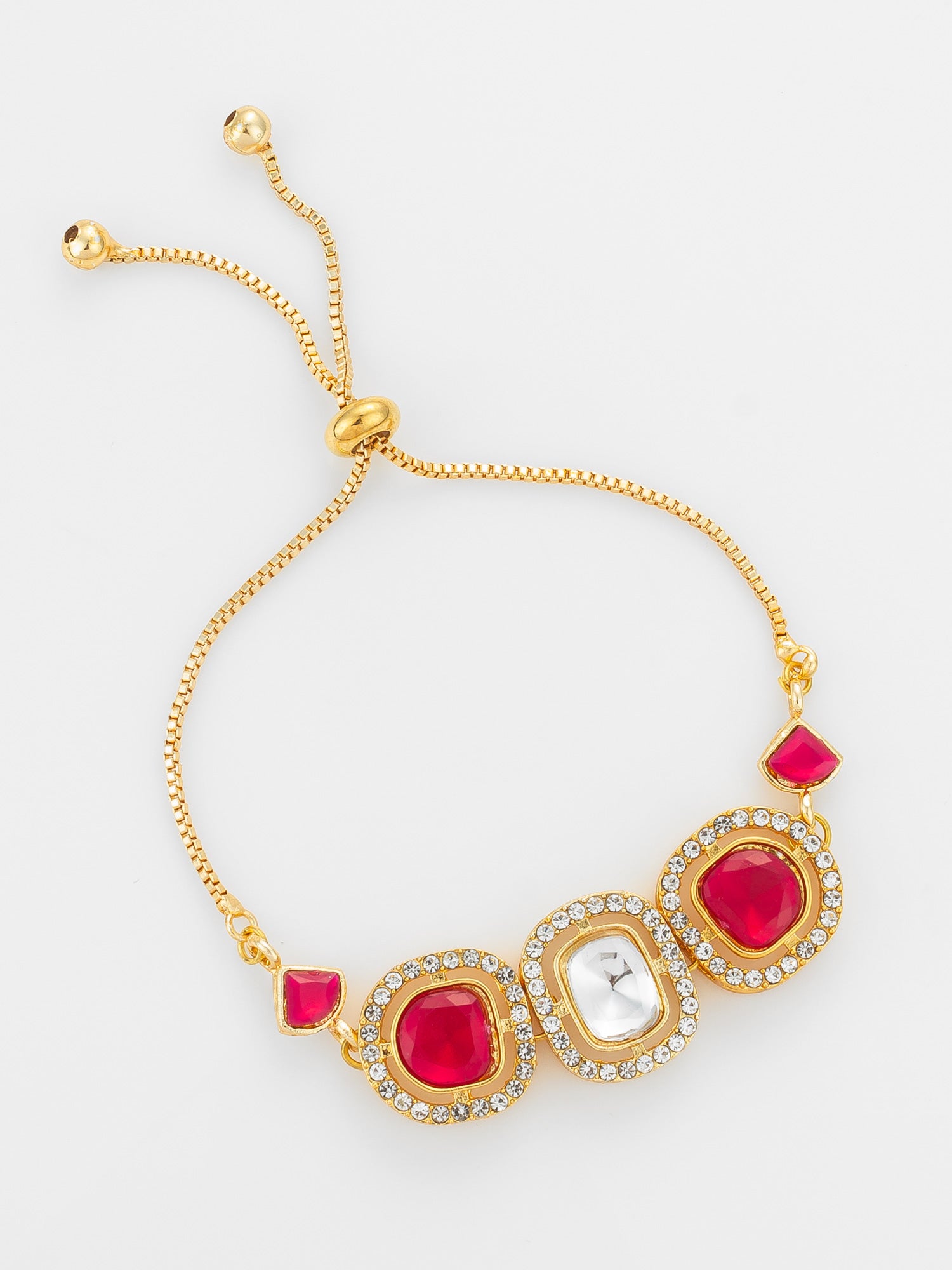 Aadita Gold Plated Ruby Red Kundan Bracelet