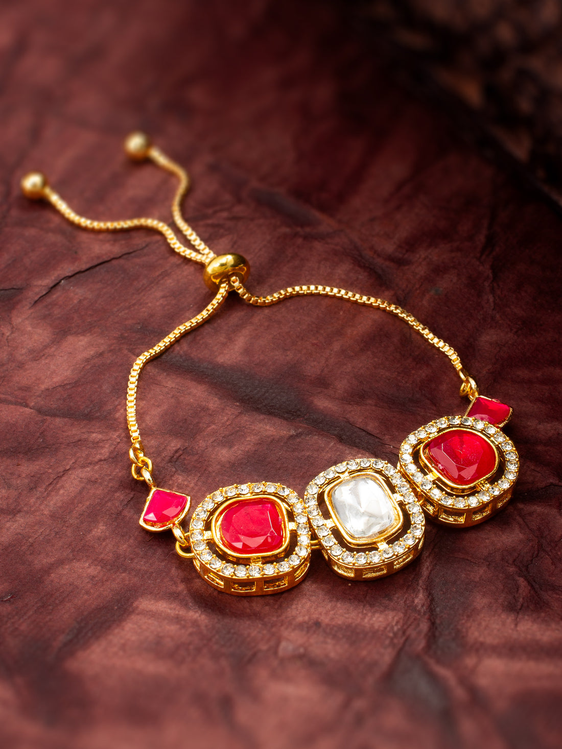 Aadita Gold Plated Ruby Red Kundan Bracelet