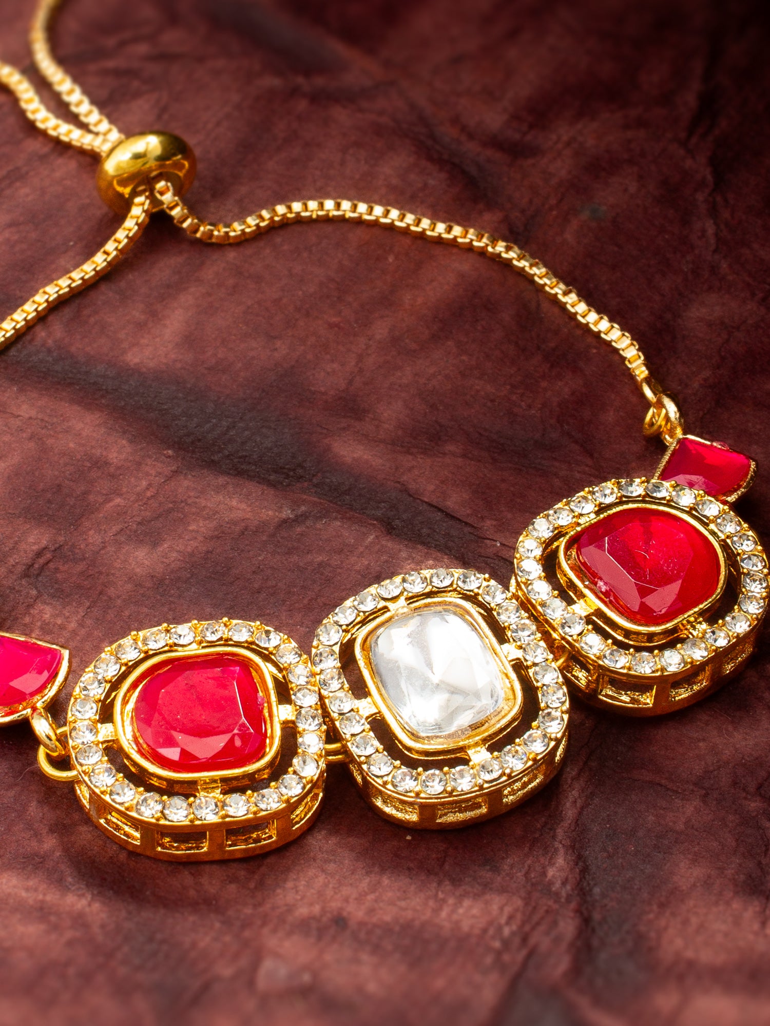 Aadita Gold Plated Ruby Red Kundan Bracelet