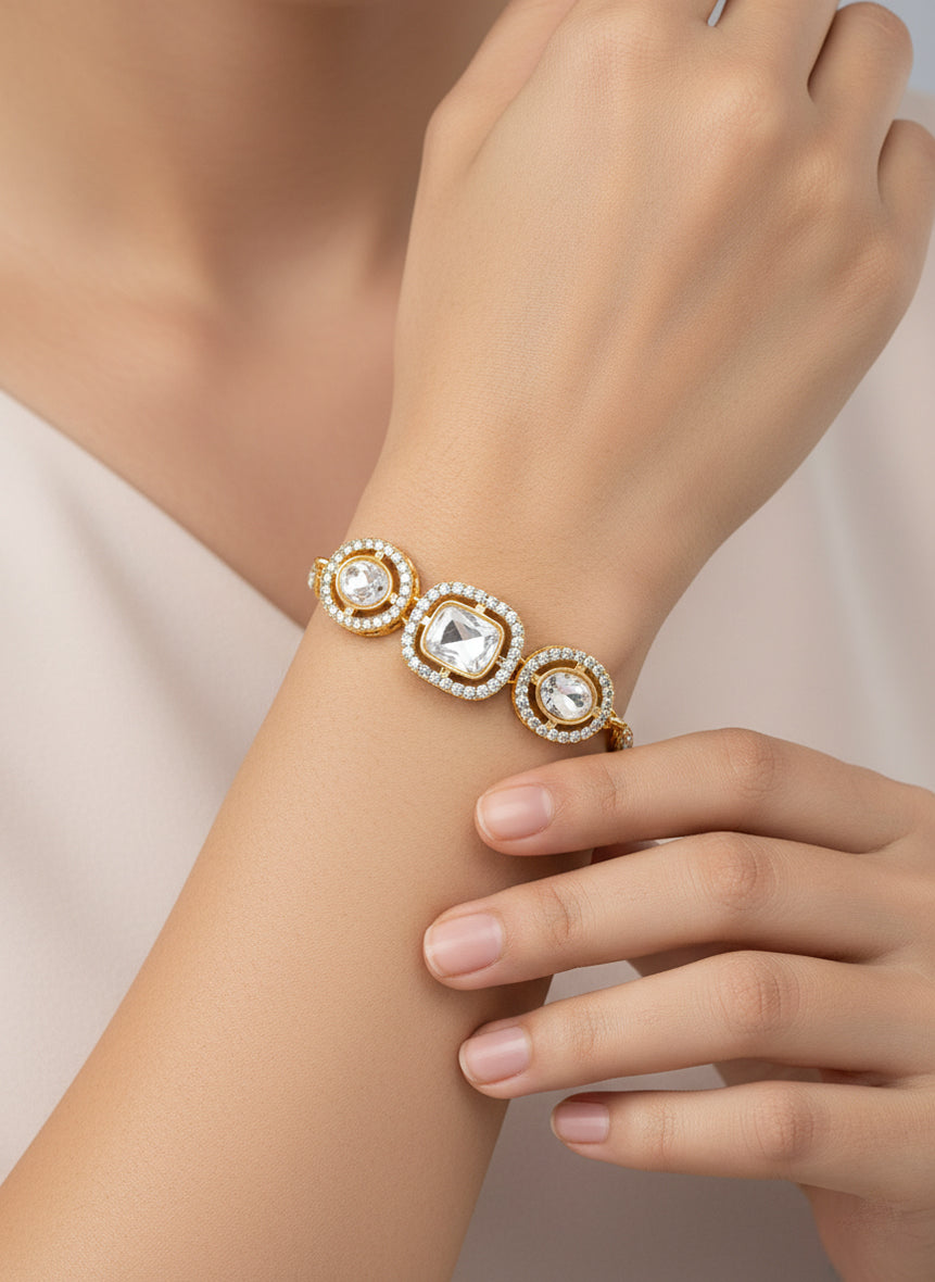 Aadita Gold Plated Classic White Kundan Bracelet