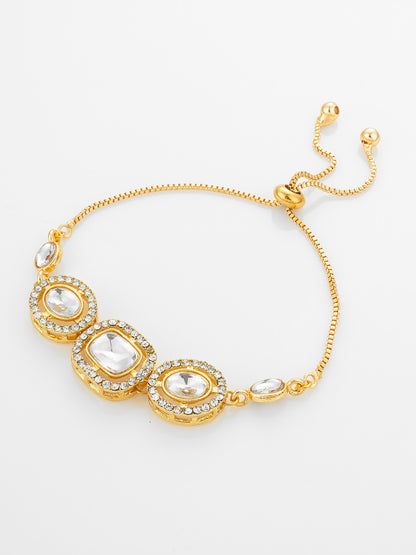 Aadita Gold Plated Classic White Kundan Bracelet