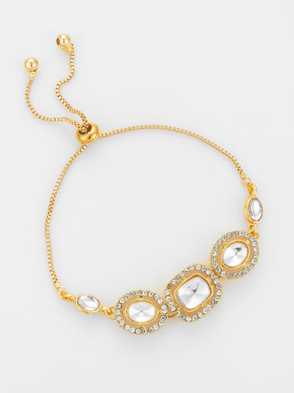 Aadita Gold Plated Classic White Kundan Bracelet