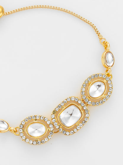 Aadita Gold Plated Classic White Kundan Bracelet