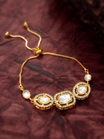 Aadita Gold Plated Classic White Kundan Bracelet