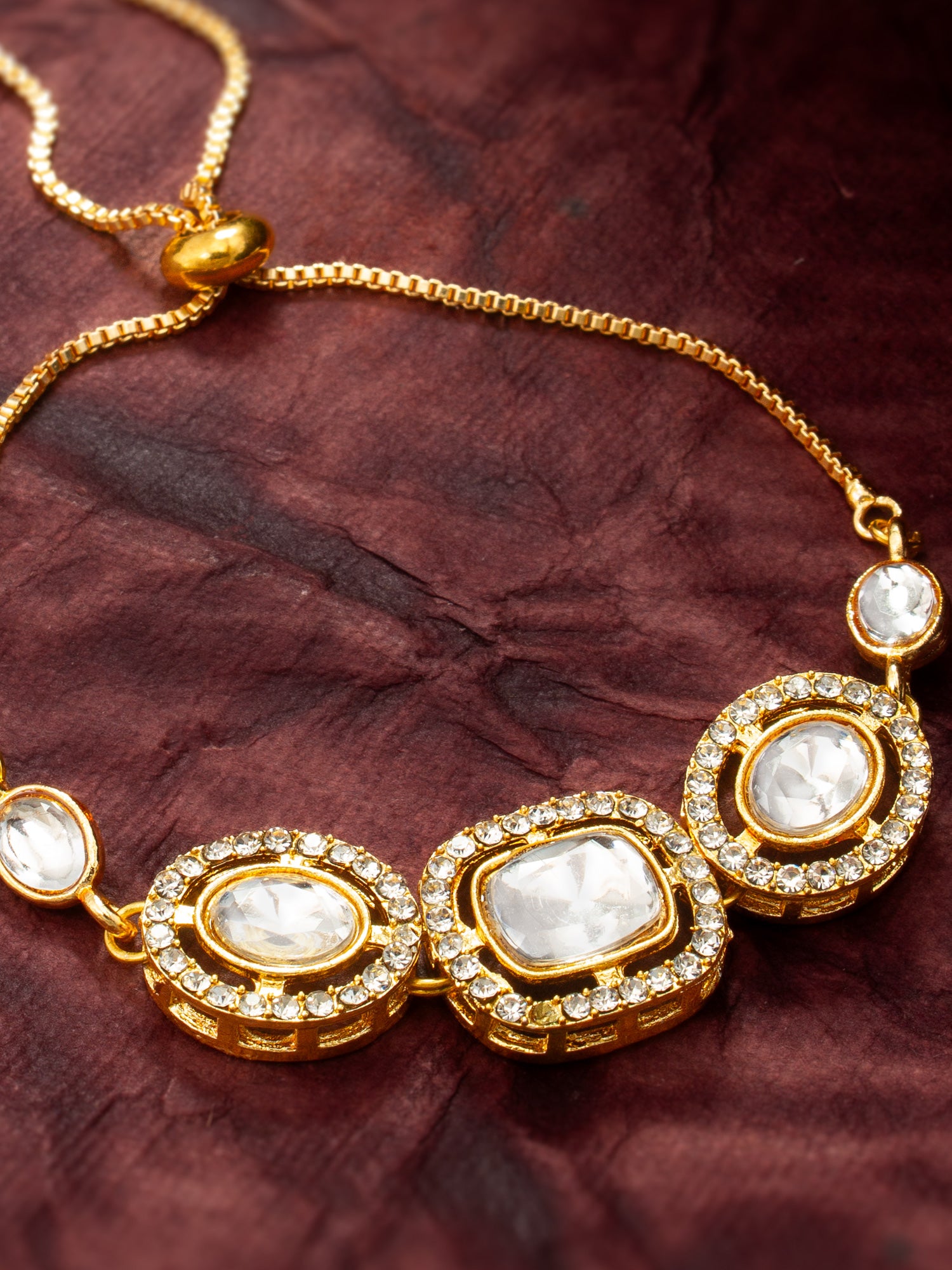 Aadita Gold Plated Classic White Kundan Bracelet