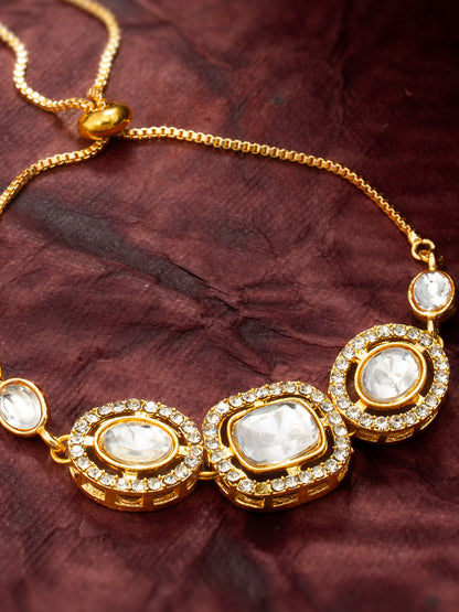 Aadita Gold Plated Classic White Kundan Bracelet