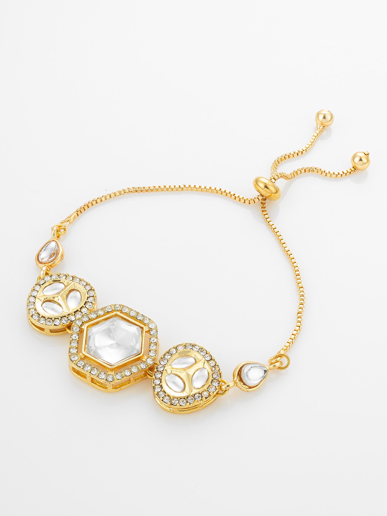 Aadita Gold Plated Hexagonal Kundan Statement Bracelet