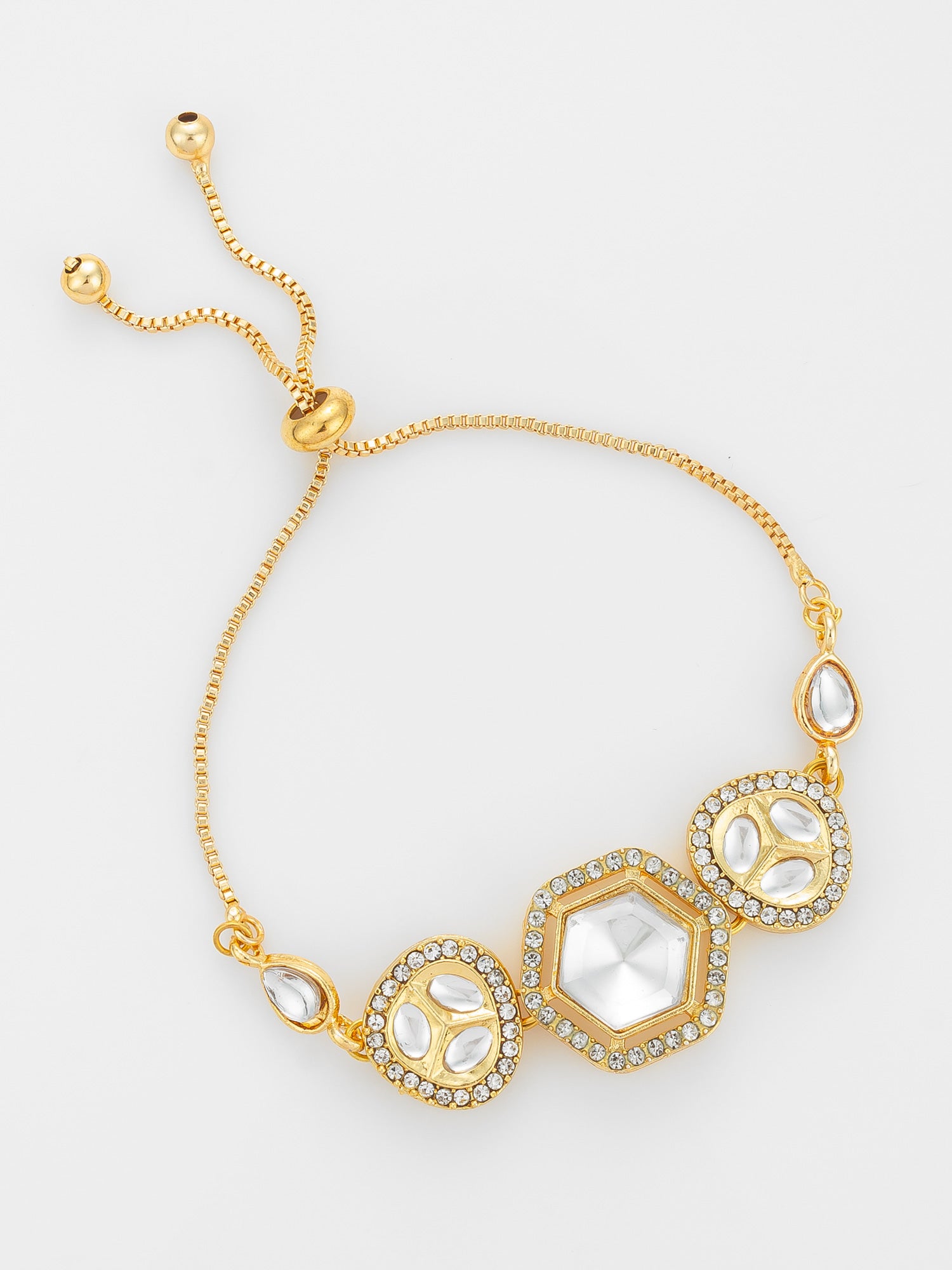 Aadita Gold Plated Hexagonal Kundan Statement Bracelet