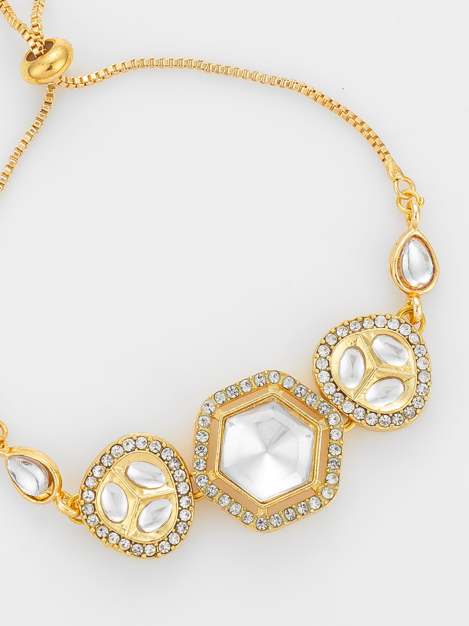 Aadita Gold Plated Hexagonal Kundan Statement Bracelet