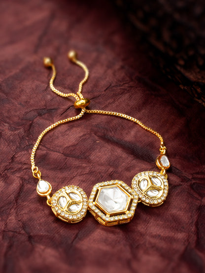 Aadita Gold Plated Hexagonal Kundan Statement Bracelet