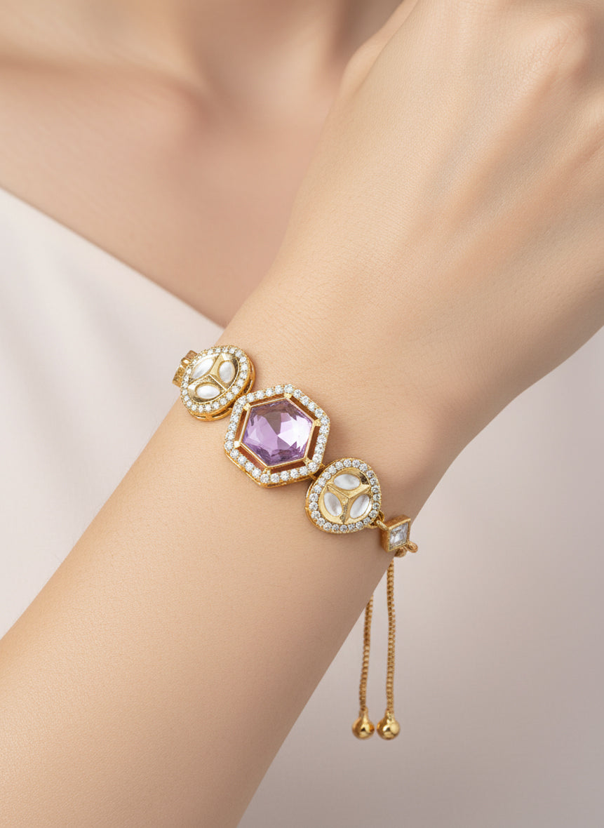 Aadita Lavender Hexagon Kundan Adjustable Bracelet