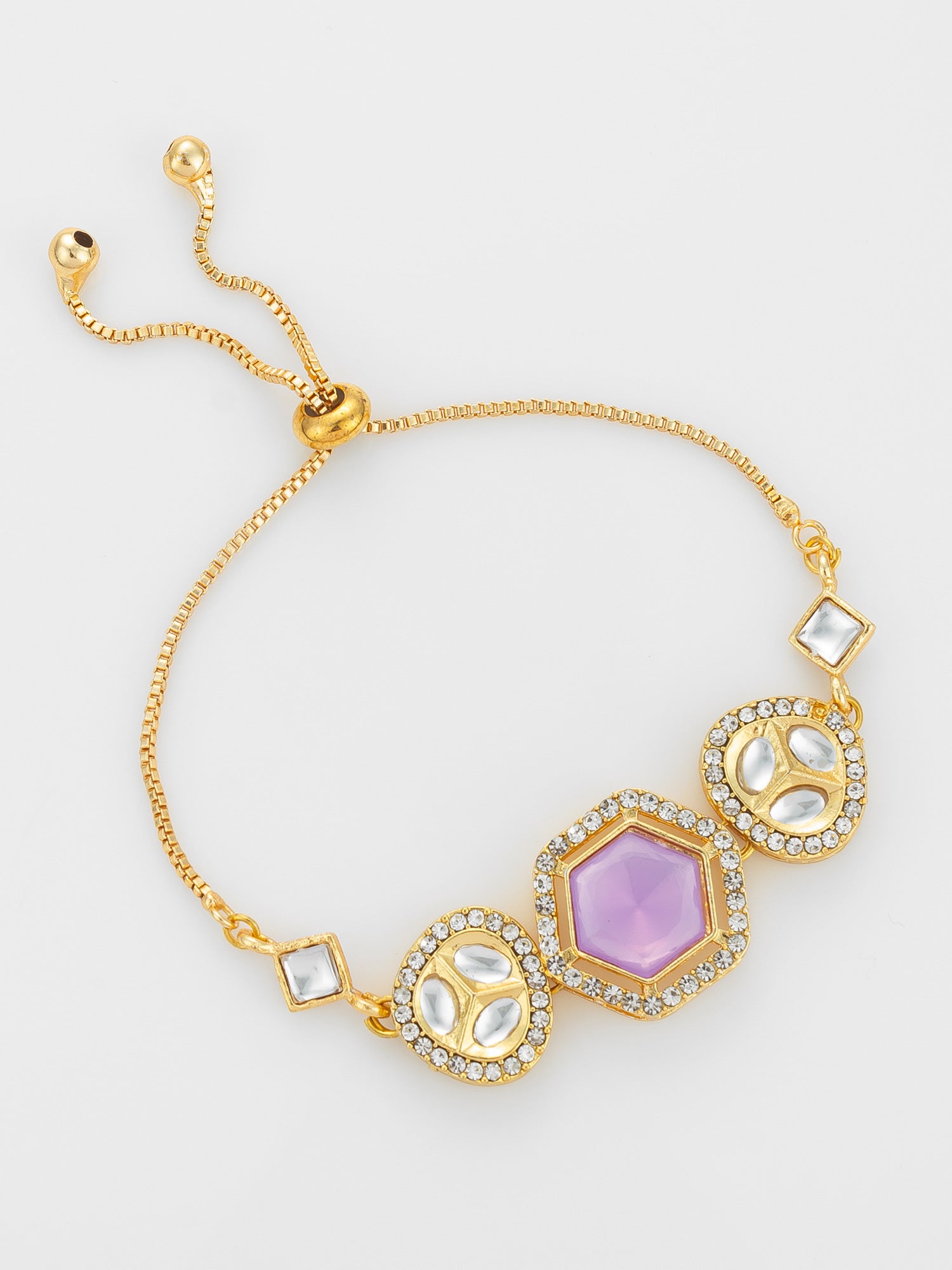 Aadita Lavender Hexagon Kundan Adjustable Bracelet