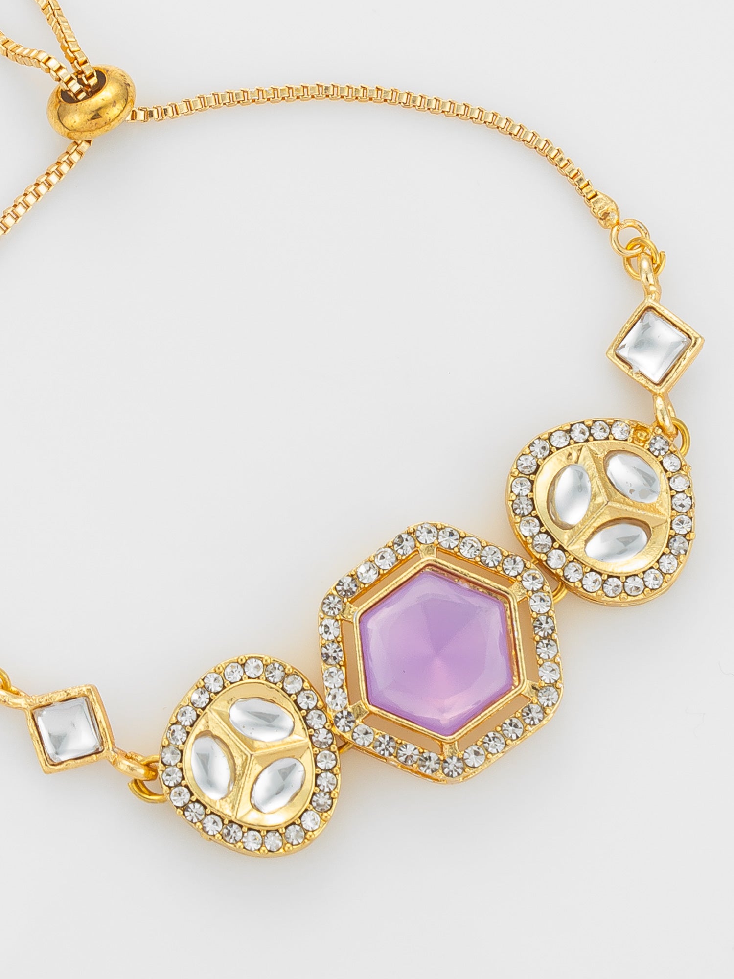 Aadita Lavender Hexagon Kundan Adjustable Bracelet
