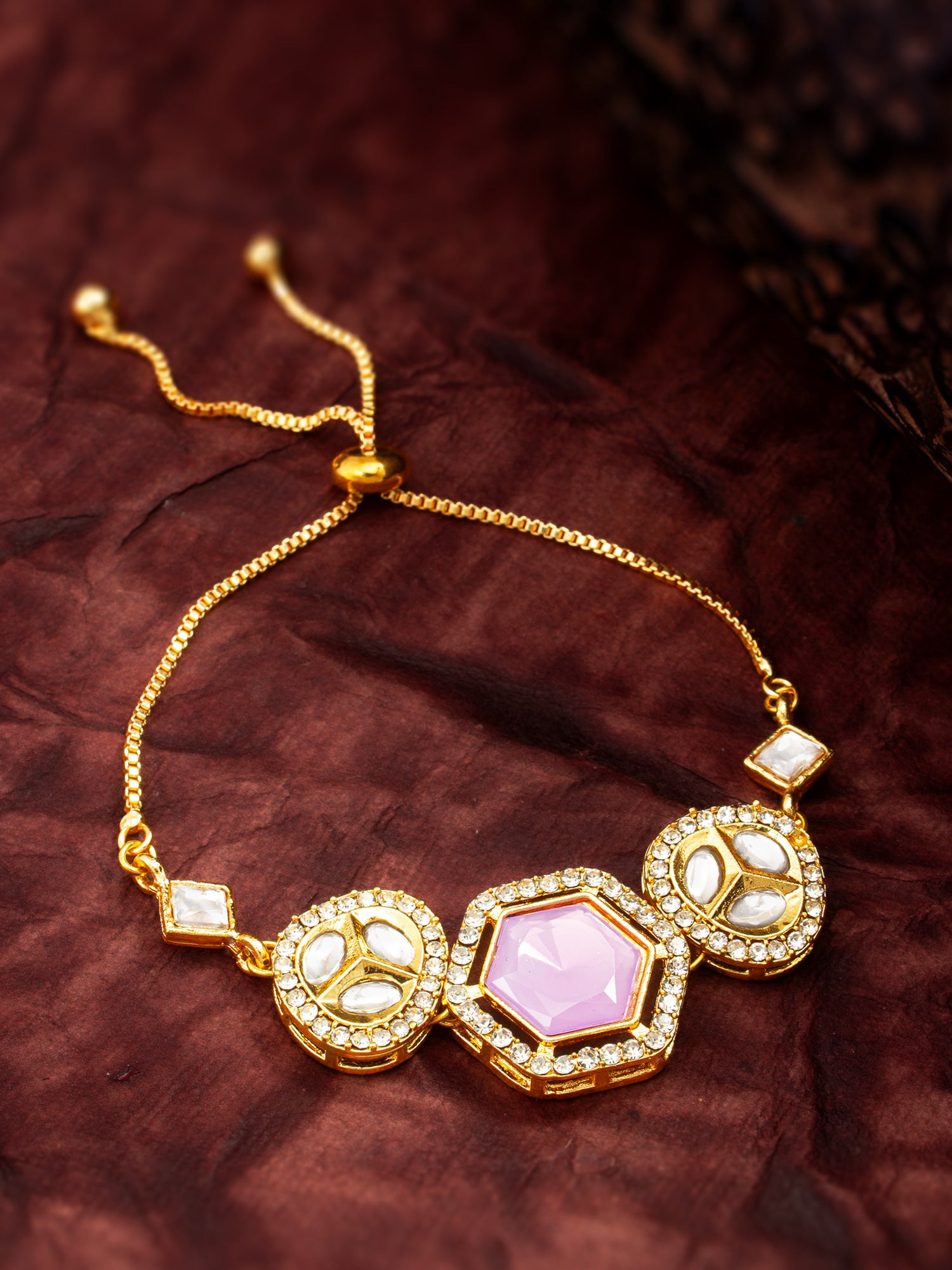 Aadita Lavender Hexagon Kundan Adjustable Bracelet