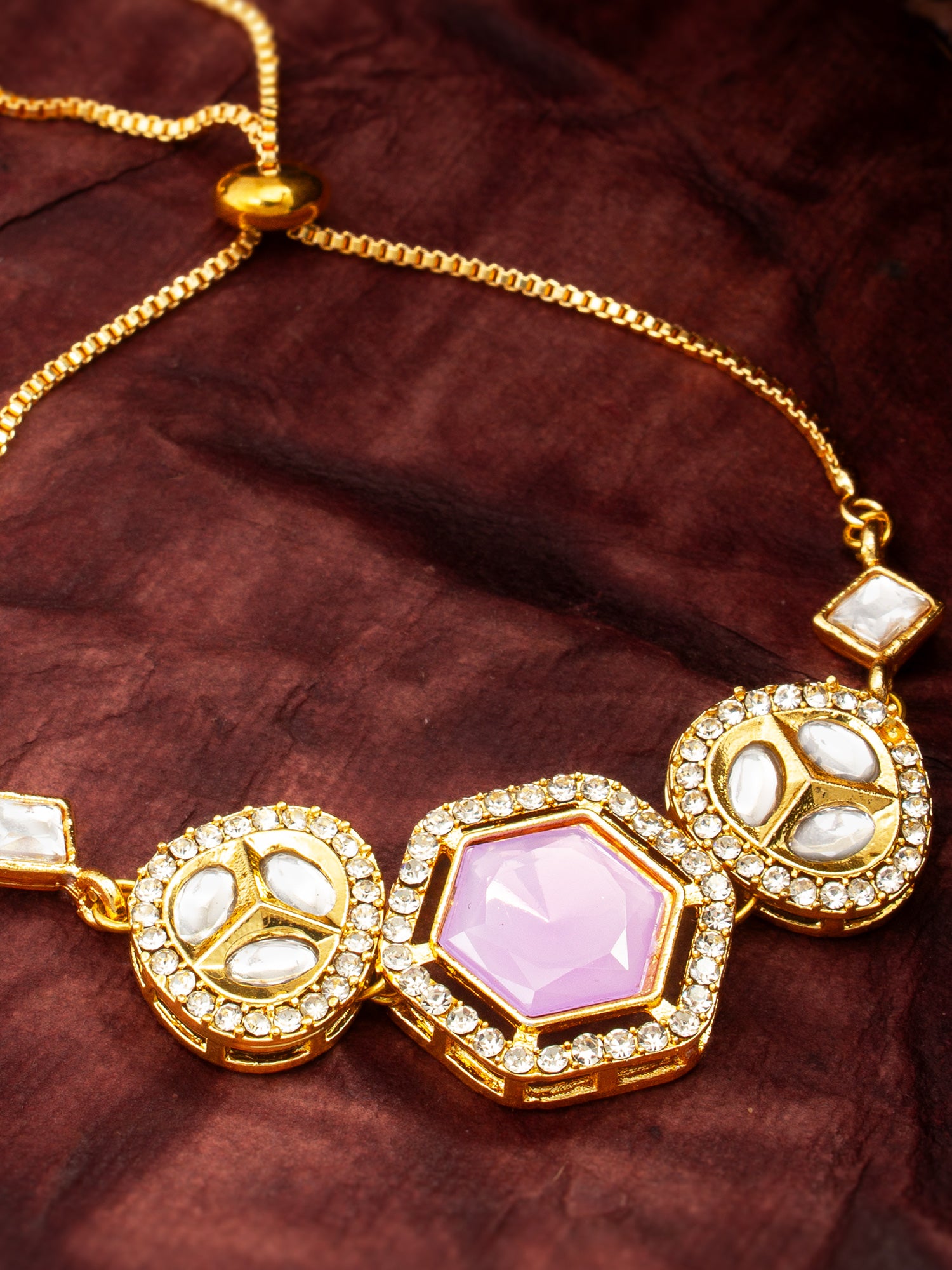Aadita Lavender Hexagon Kundan Adjustable Bracelet