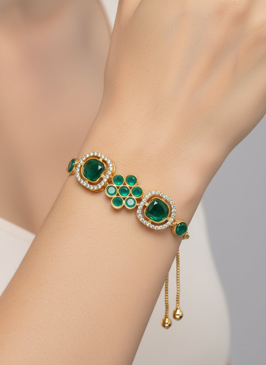 Aadita Emerald Green Floral Adjustable Bracelet