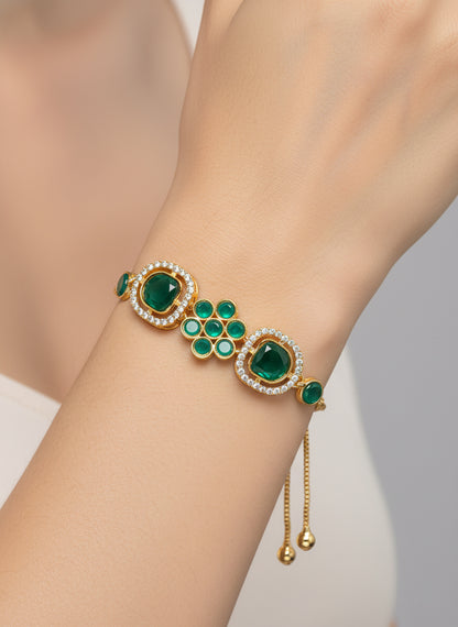 Aadita Emerald Green Floral Adjustable Bracelet