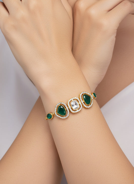 Aadita Asymmetric Green Stone Adjustable Bracelet
