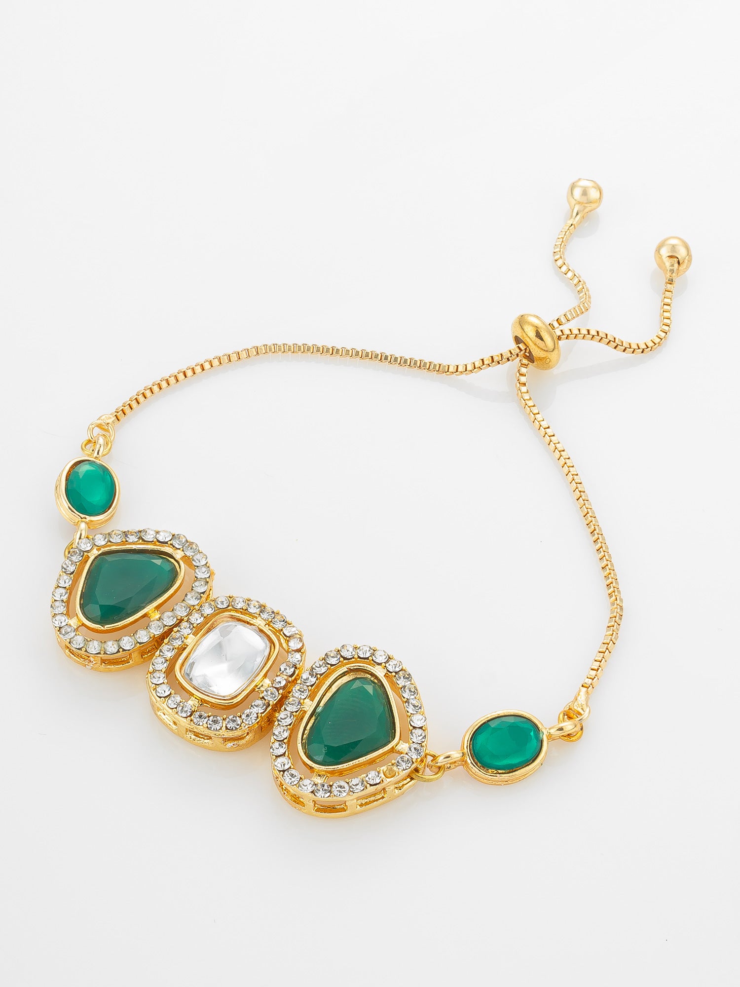 Aadita Asymmetric Green Stone Adjustable Bracelet