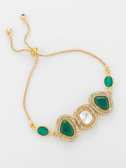 Aadita Asymmetric Green Stone Adjustable Bracelet