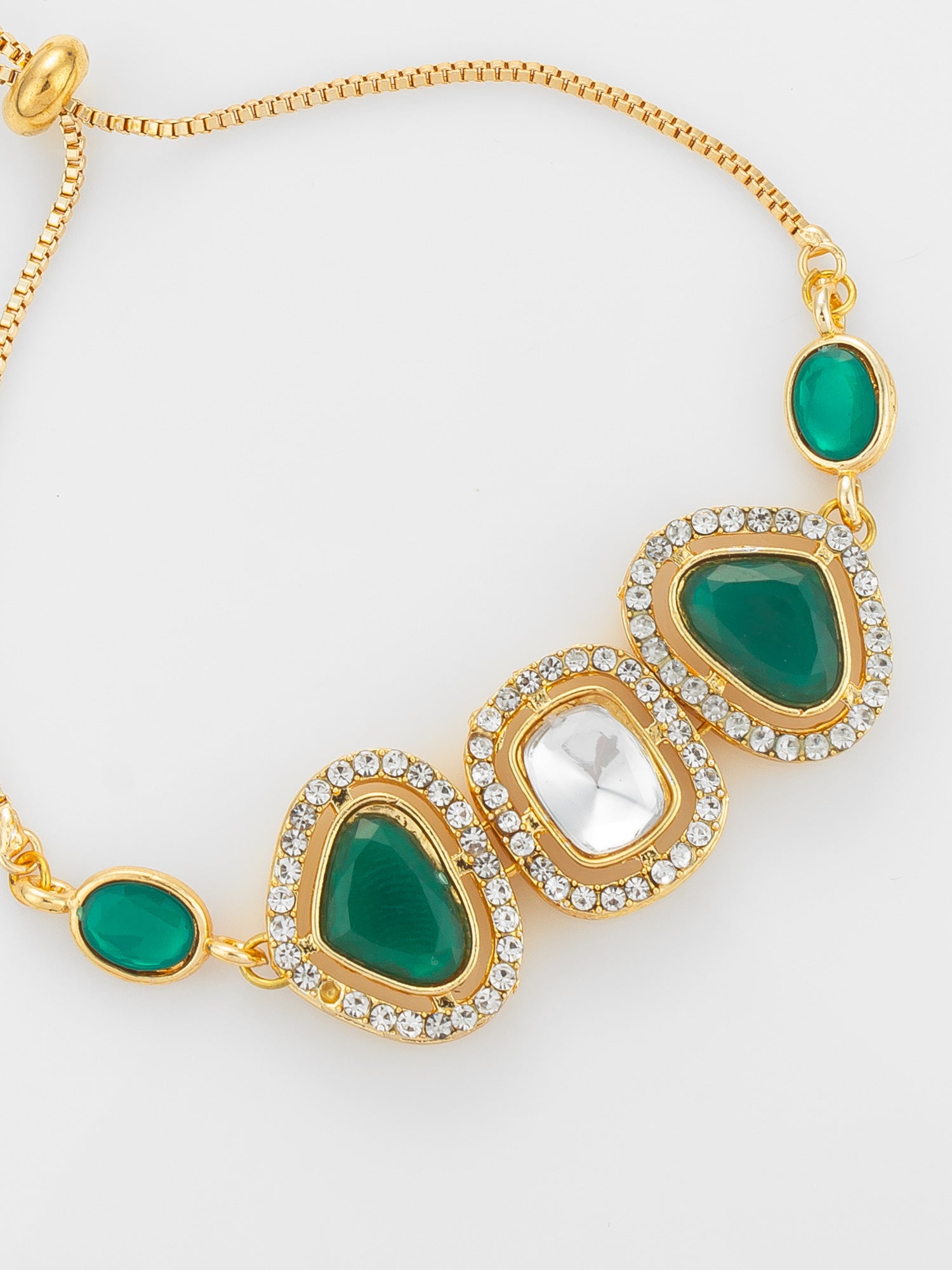 Aadita Asymmetric Green Stone Adjustable Bracelet