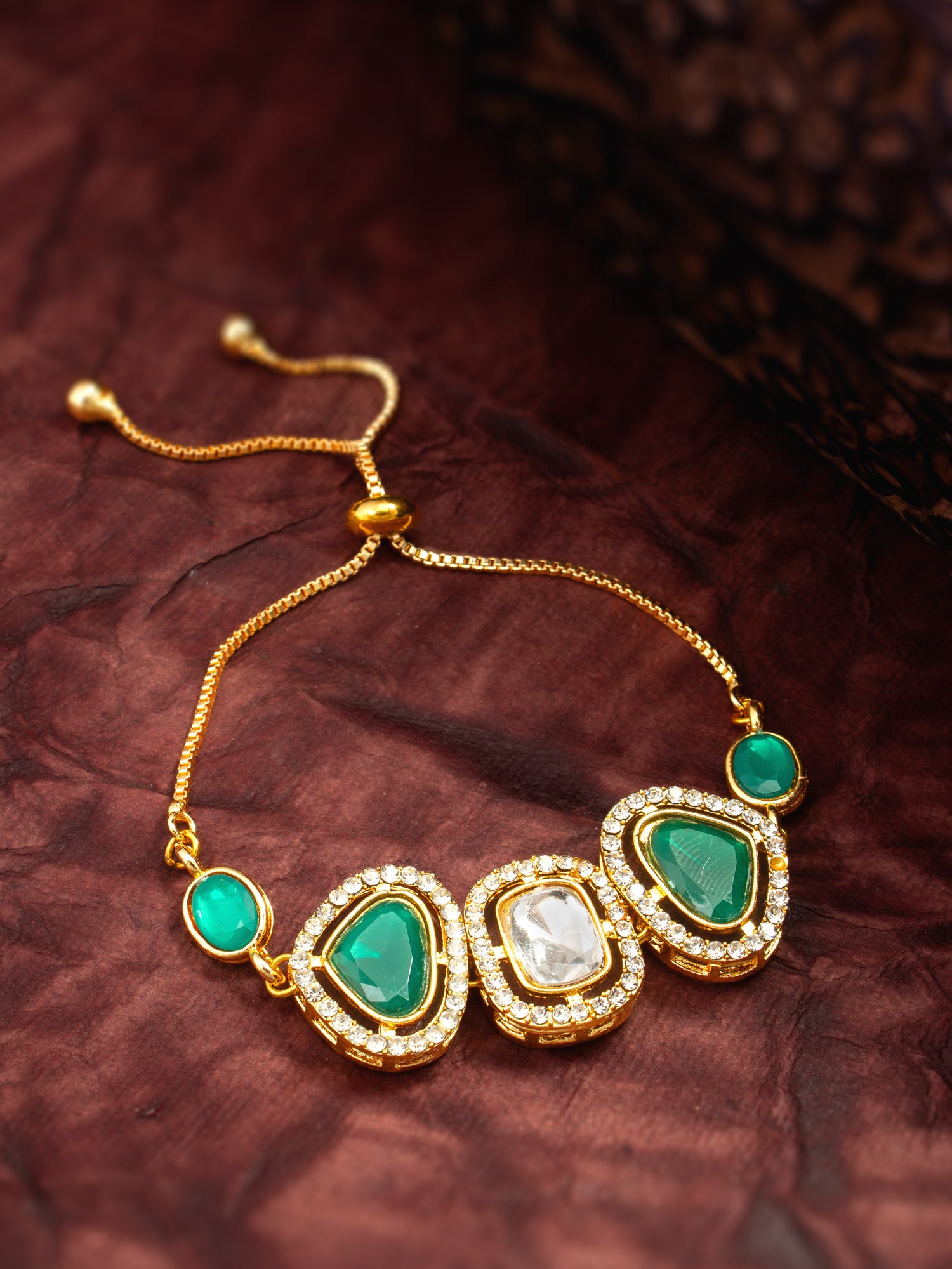 Aadita Asymmetric Green Stone Adjustable Bracelet