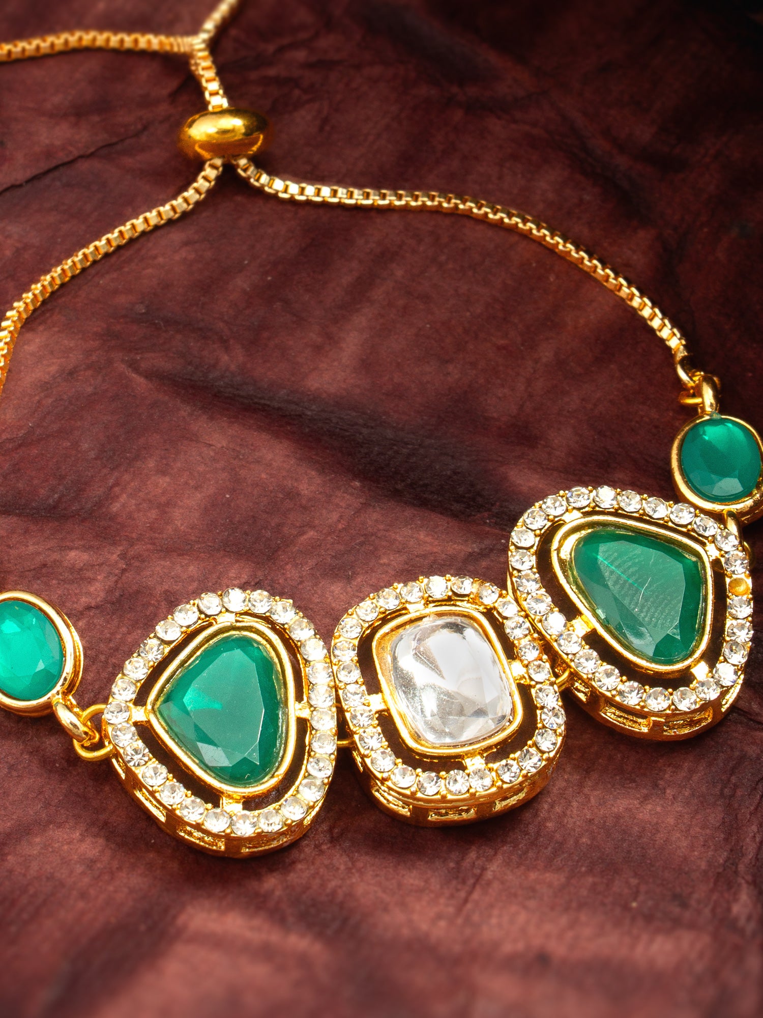 Aadita Asymmetric Green Stone Adjustable Bracelet