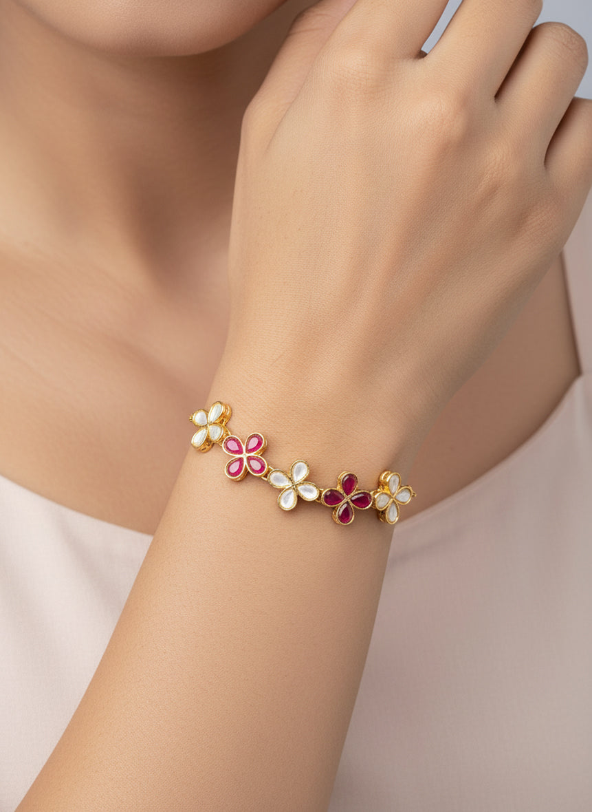Aadita Ruby and Kundan Floral Adjustable Bracelet