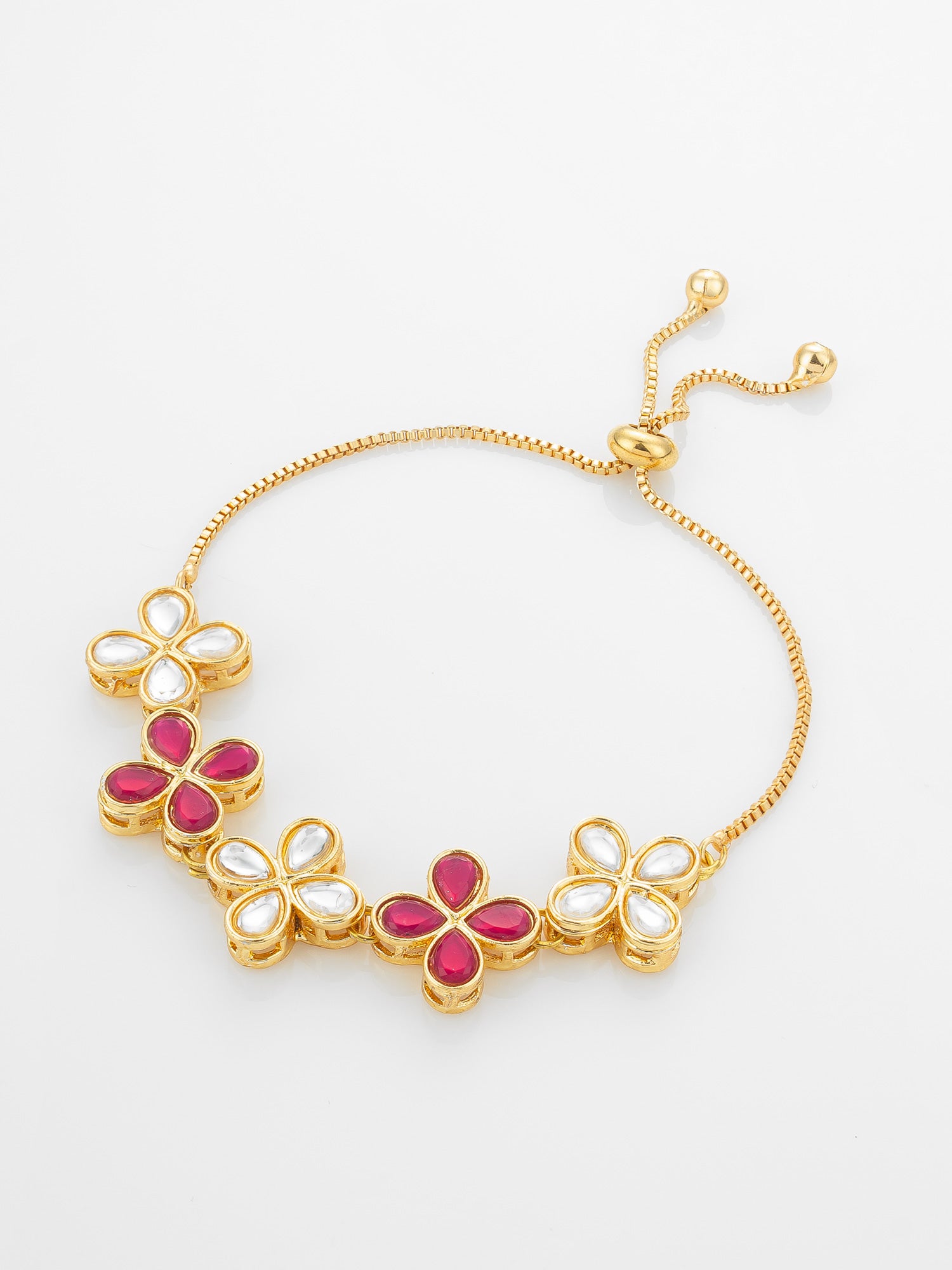 Aadita Ruby and Kundan Floral Adjustable Bracelet