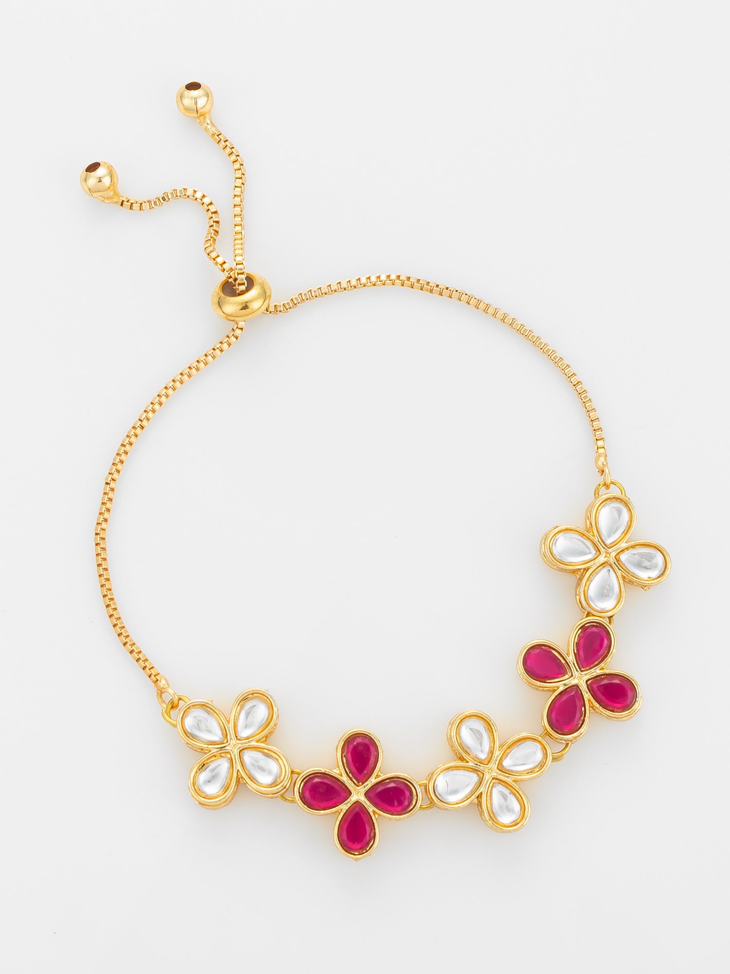 Aadita Ruby and Kundan Floral Adjustable Bracelet