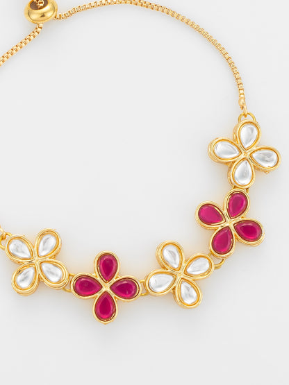Aadita Ruby and Kundan Floral Adjustable Bracelet