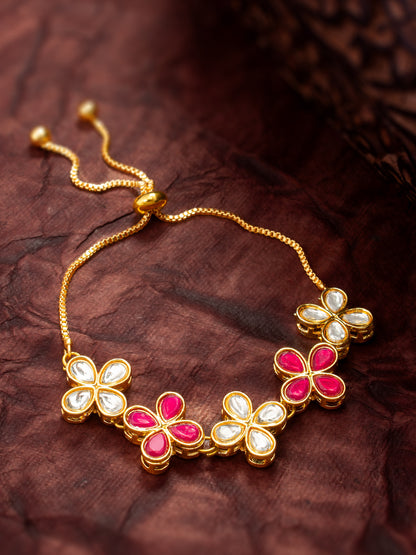 Aadita Ruby and Kundan Floral Adjustable Bracelet