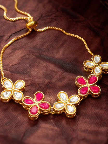 Aadita Ruby and Kundan Floral Adjustable Bracelet