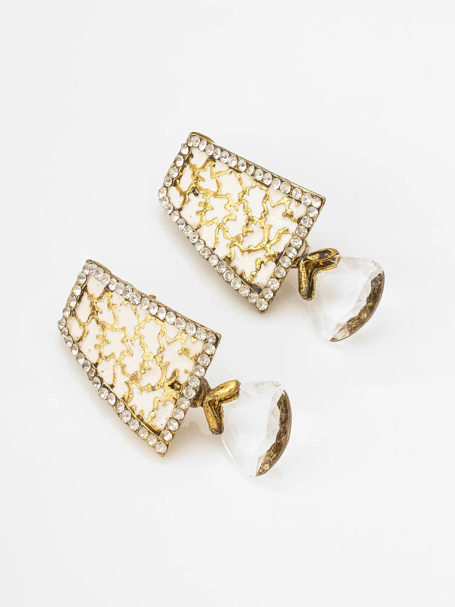  Marble Print Studs with Crystal Drops on a White Background
