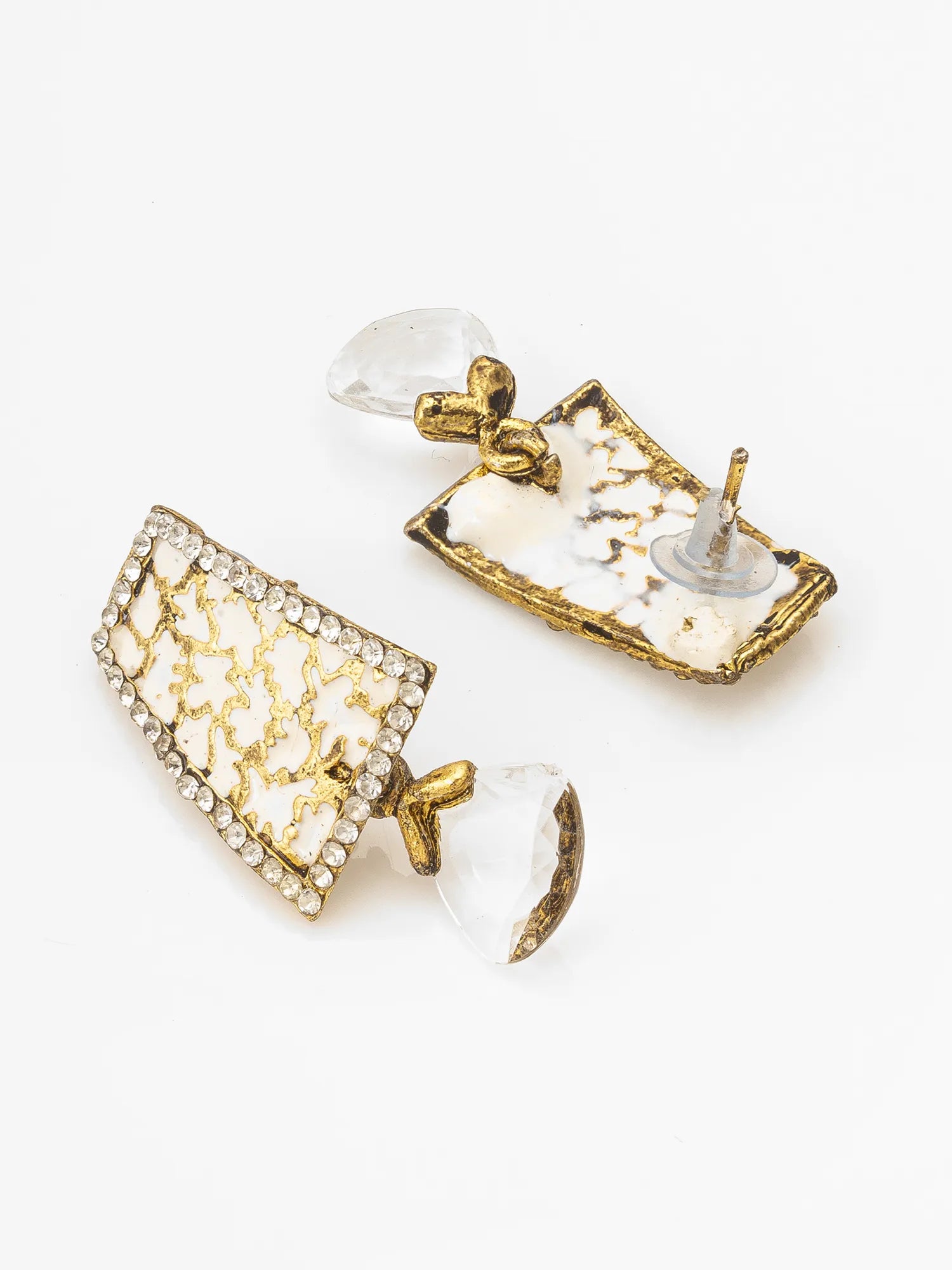  Marble Print Studs with Crystal Drops