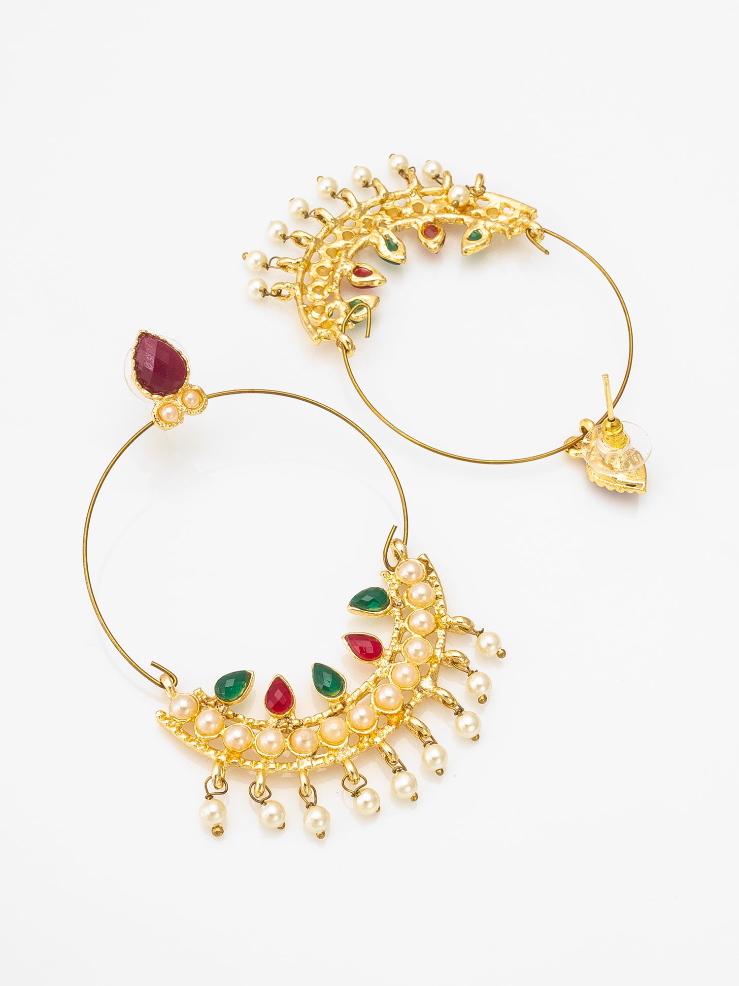Aadita Gold Tone Chandbali Hoop Earrings with Stones, Pearl Cluster and Pearl Drop