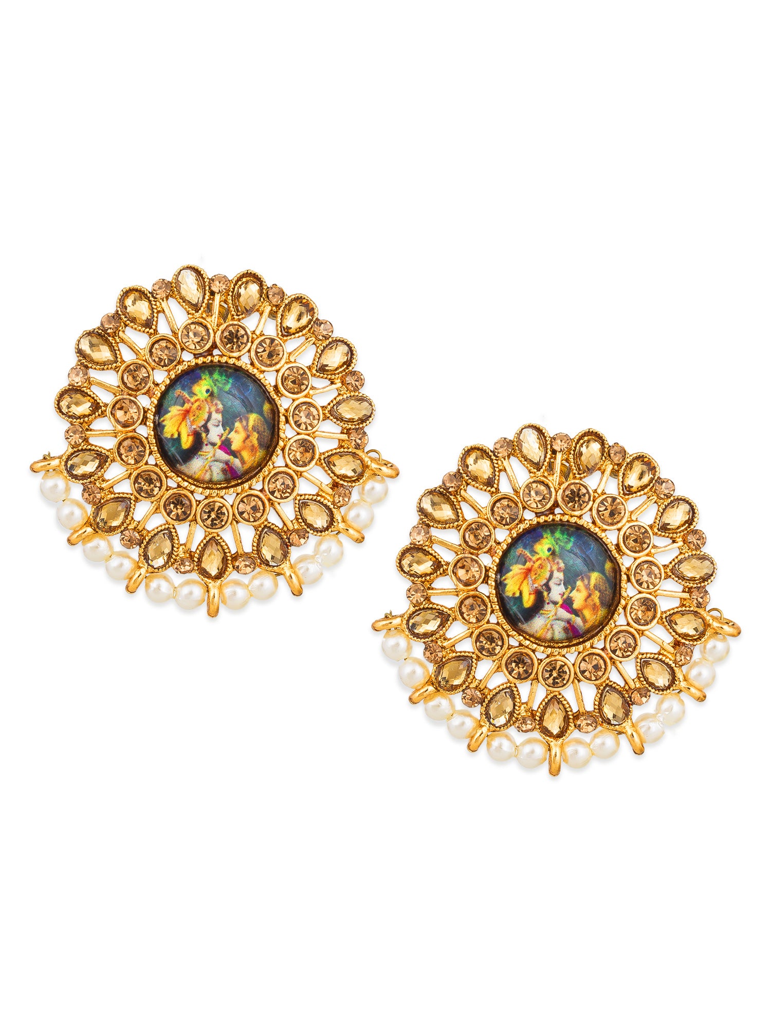 Aadita Gold-Toned Kundan Stud Earrings with Pearl Border
