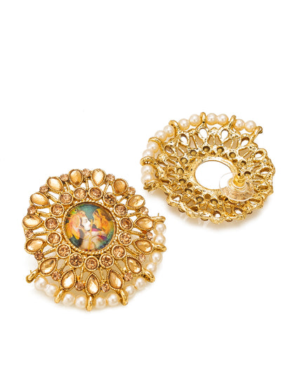 Aadita Gold-Toned Kundan Stud Earrings with Pearl Border
