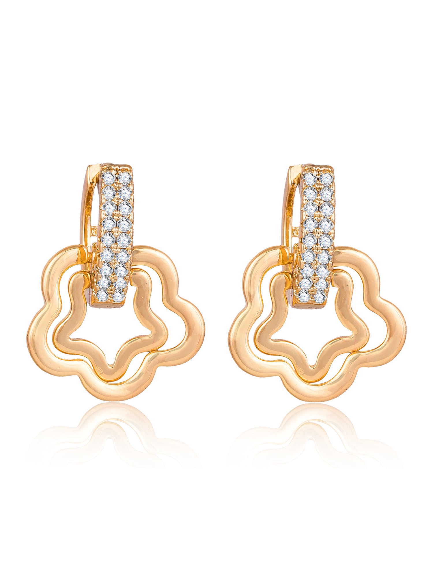 Aadita Gold-Toned Double Floral Drop Earrings with Crystal-Set Huggie Hoop