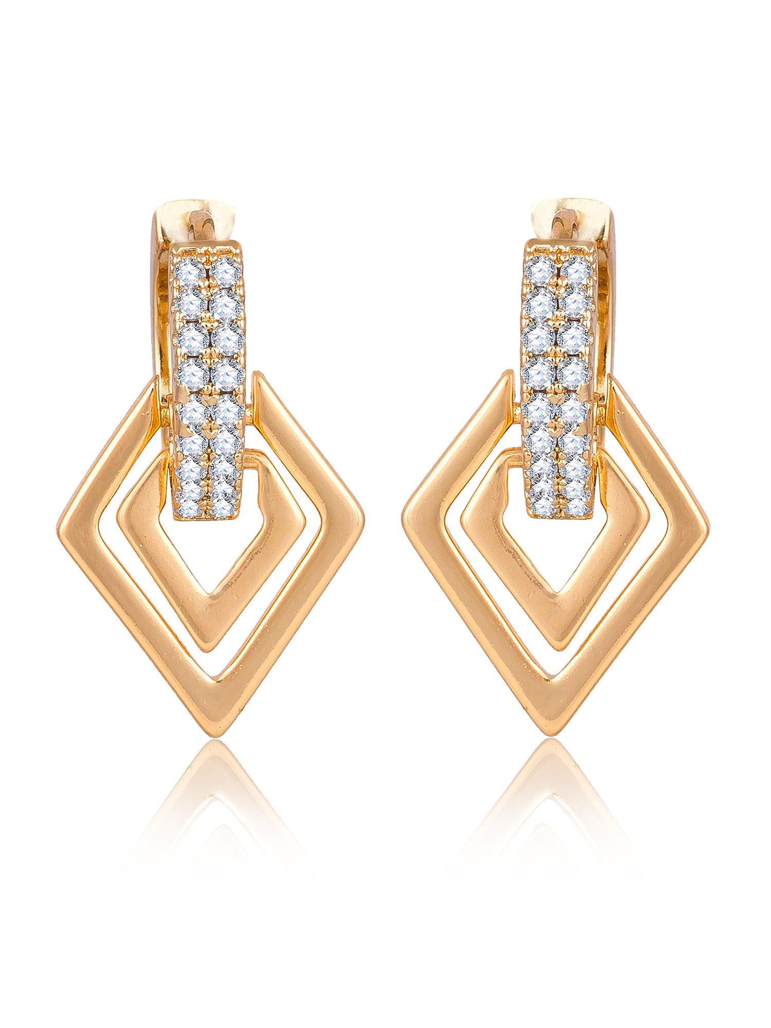 Aadita Gold Tone Diamond-Shape Drop Hoop Earrings with White Stone