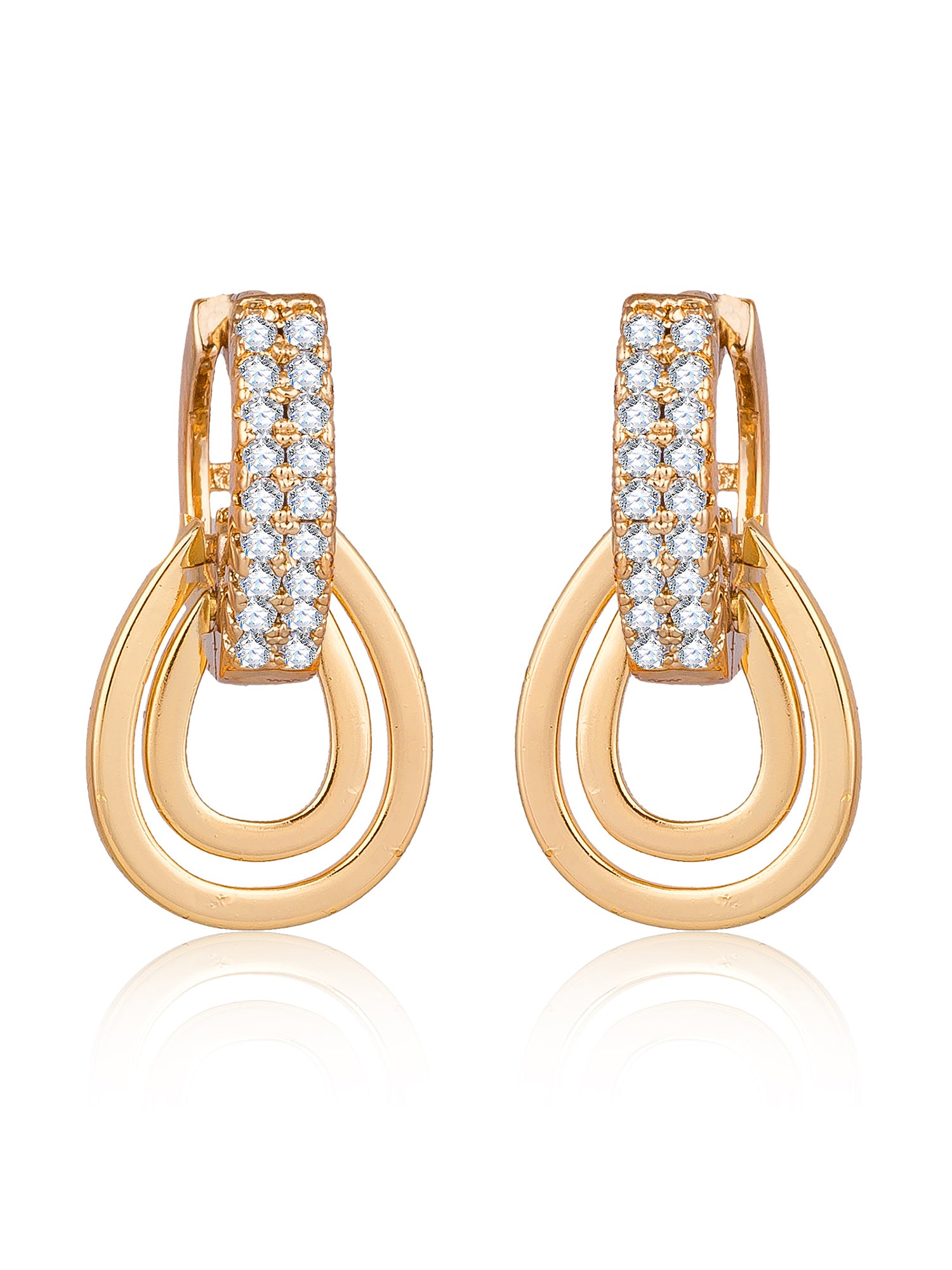 Aadita Office Wear Gold Plated American Diamond Layered Hoop Earrings