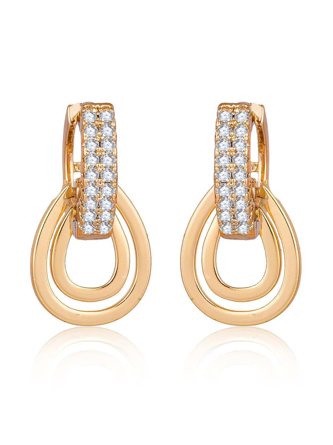 Aadita Office Wear Gold Plated American Diamond Layered Hoop Earrings